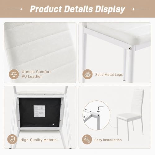 Karl home White Dining Chairs Set of 6, PU Leather & High Back