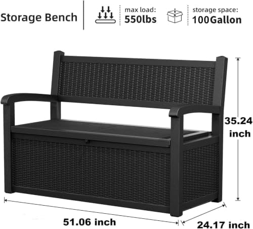 EasyUp 100 Gallon Outdoor Storage Bench Lockable Deck Box Outdoor Storage Box...
