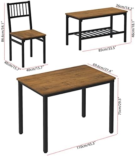 Teraves Dining Table Set for 4/Computer Desk,Kitchen Table with 2 Chairs and ...