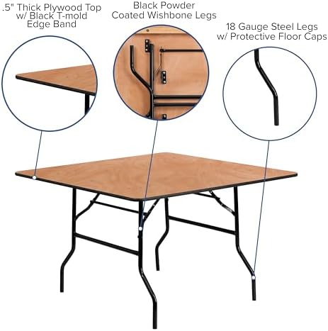 Flash Furniture 4 ft Wood Folding Square Banquet Table