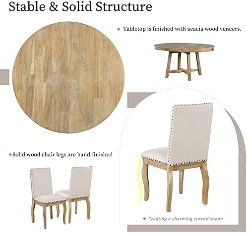 Harper & Bright Designs 5-Piece Farmhouse Extendable Round Dining Table a...