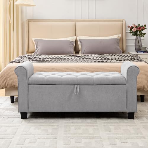 49" End of Bed Storage Bench for Bedroom, Upholstered Storage Ottoman | ...