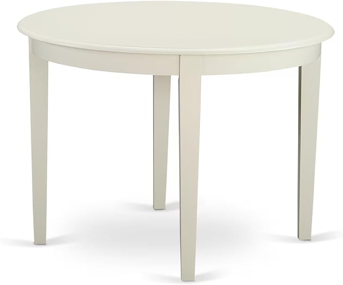 East West Furniture BOVA3-LWH-C 3 Piece Dining Room Furniture Set Contains a Round Dining Table and 2 Linen Fabric Upholstered Chairs, 42x42 Inch, Linen White