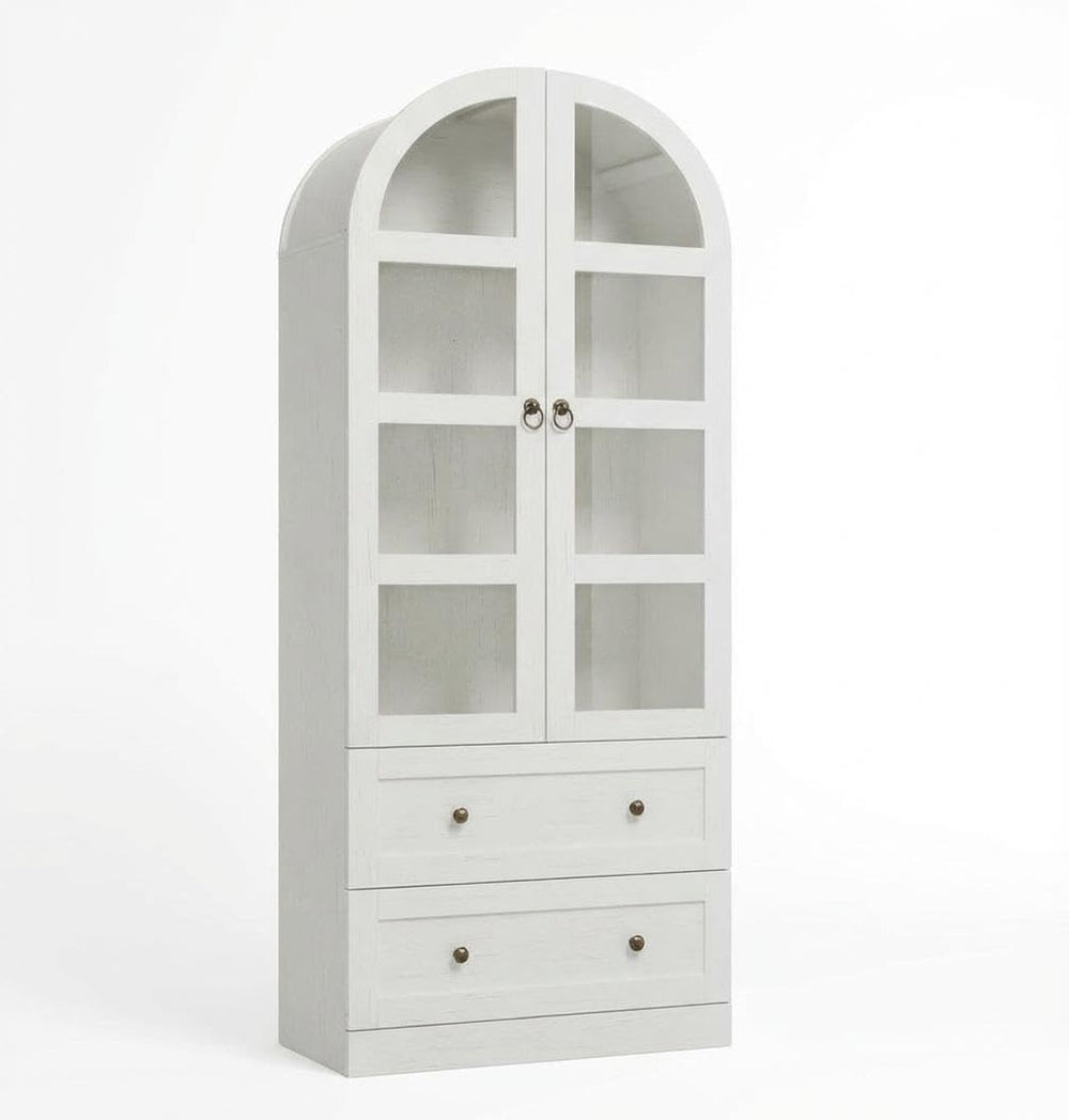 72" Tall Arched Kitchen Pantry Cabinet,Wood Arched Bookshelf with 2 Door...