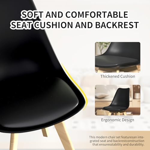 Dining Chairs Set of 4, PU Leather Kitchen Chairs,Wood Legs (Black, 4 PC)