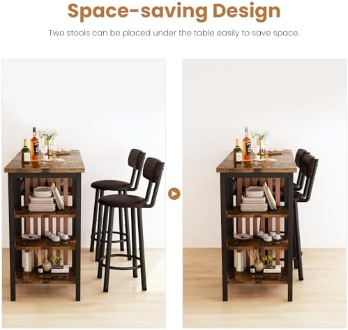 Bar Table and Chairs Set, 47'' Counter Height Dining Table Set with S...