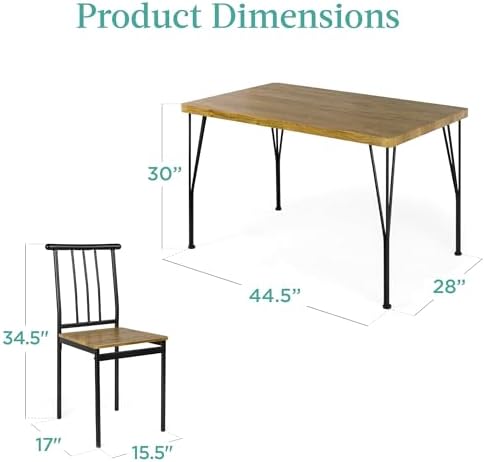 Best Choice Products 5-Piece Metal and Wood Indoor Modern Rectangular Dining ...