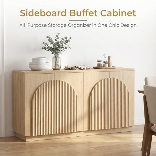 Yechen 55" Fluted Sideboard Buffet Cabinet with Storage, Credenza, Natural