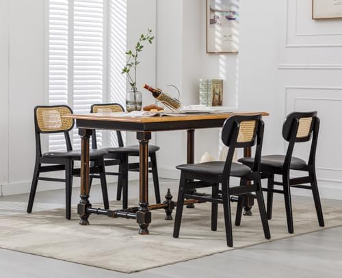 Shunzhi Rattan Dining Chairs Set of 6, Upholstered Farmhouse Dining Room Chai...