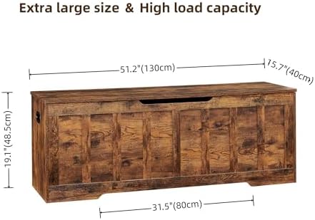 VANKILEY 51.2" Storage Chest Extra Large,Wooden Storage Bench,Rustic Bro...