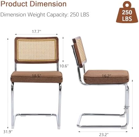Rattan Dining Chairs Set of 2,Linen Cesca Chair Kitchen Chair,Coffee1 | VICBA...