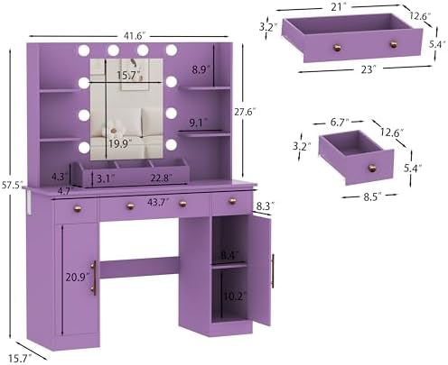 HUANLEGO Vanity Desk with Mirror and Lights, Makeup Vanity with Mirror and LE...