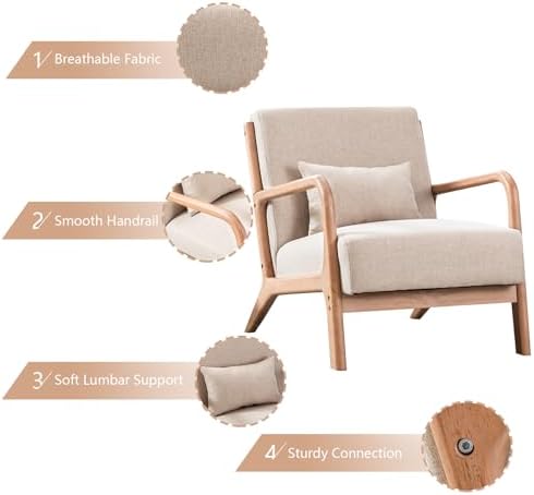 INZOY Mid-Century Modern Accent Chair Set of 2, Upholstered Living Room Chair...