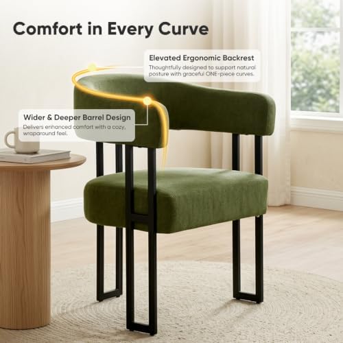 Mid-Century Modern Dining Chairs Set of 2, Armrest Barrel Dining Chairs