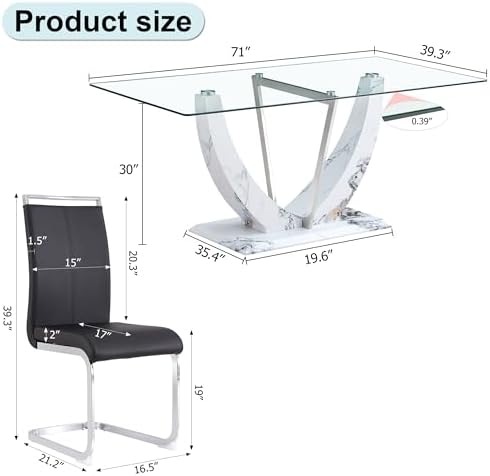 Modern Faux Marble Dining Table Set for 6, 63" Rectangular Kitchen Table...