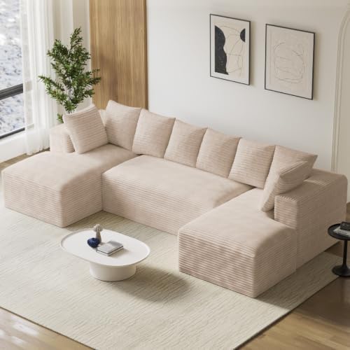 ONEMMLION 131" Oversized Cloud Couch Sofa with Chaise, Beige | Corduroy,...