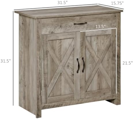 HOMCOM Farmhouse Sideboard Buffet Cabinet Barn Door Gray