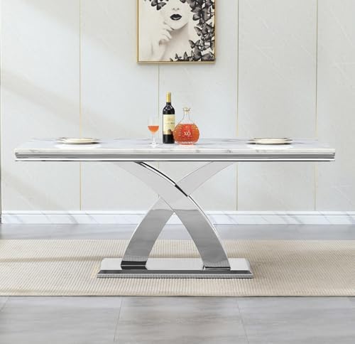 Henf 68" Faux Marble Dining Table Set for 6, 7 Piece Marble Dining Table...