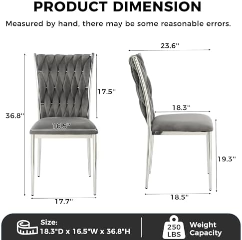Velvet Dining Chairs Set of 6, Modern Upholstered Kitchen Chairs with Silver ...