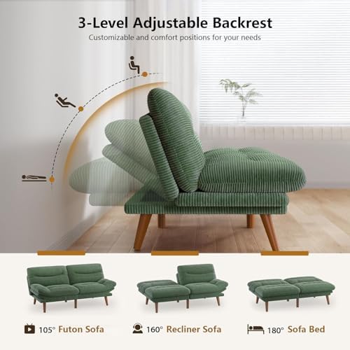 PERLECARE Convertible Futon Sofa Bed, 73" Corduroy Futon Couch with Adju...