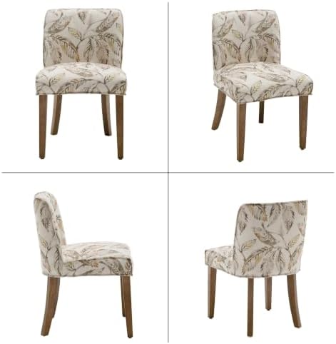 Upholstered Parsons Chair Set of 2, Linen Fabric Floral Patterned Dining Chai...