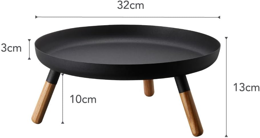 YAMAZAKI Home Plain Metal Pedestal Table Tray with Wooden Legs for Countertop Or Floor, Holds Fruit, Plants, Tea, Steel + Wood
