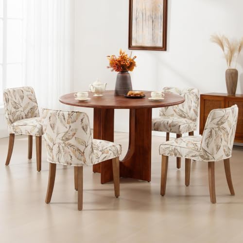 Mid-Century Dining Chairs Set of 4, Linen Fabric Floral Pattern Kitchen Chair...