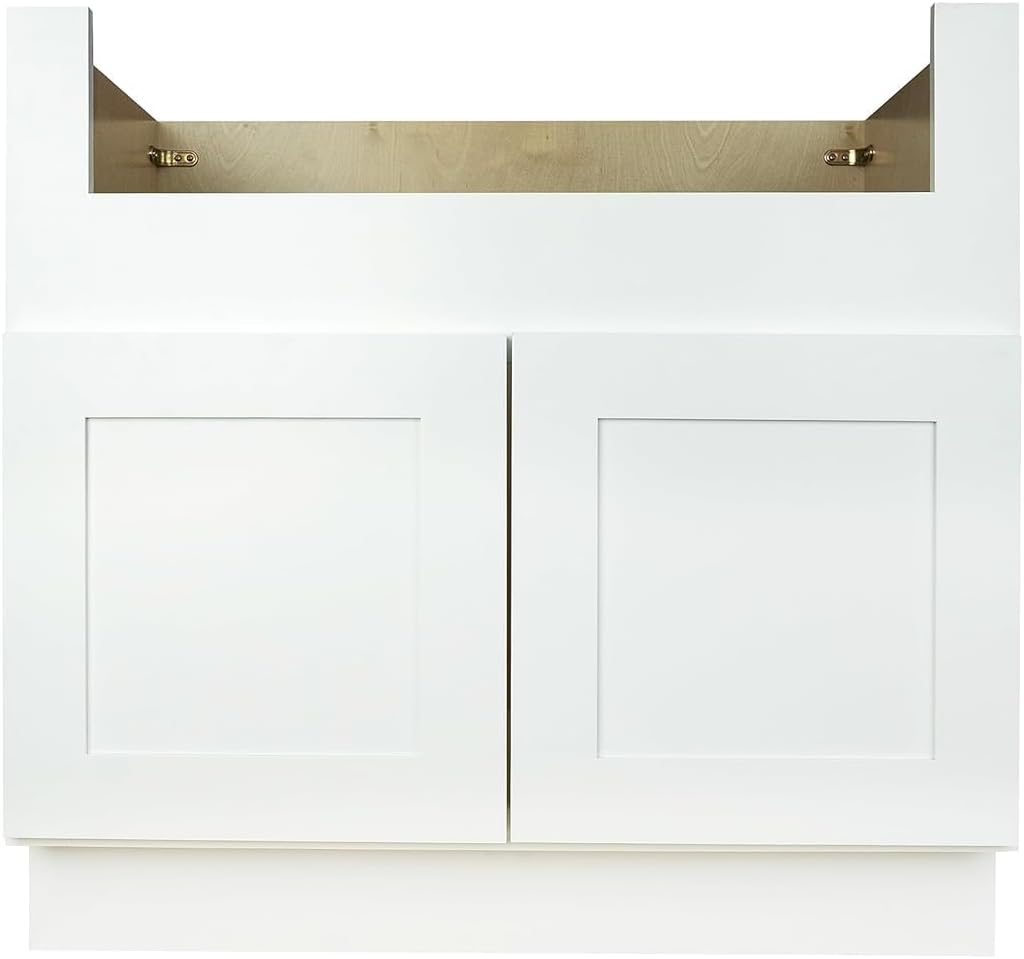 Hollywood Fabiani Design Farm Sink Base Kitchen Cabinet 36 in. W x 24 in. D x 34-1/2 in. H, Shaker White – Solid Wood Frame, 1/2-Inch Cabinet-Grade Plywood Box, Ready to Assemble
