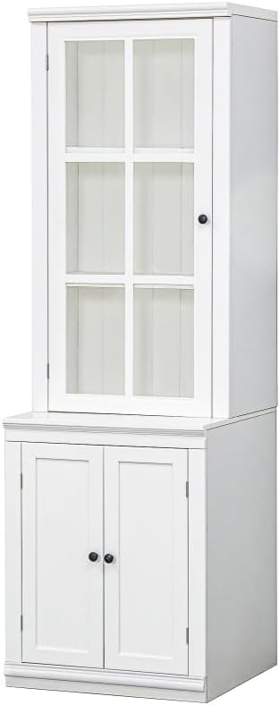 Farmhouse Pantry Cabinet with Glass Door–Freestanding Display Hutch with Stor...