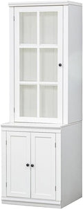 Farmhouse Pantry Cabinet with Glass Door–Freestanding Display Hutch with Storage&Lattice Window,Elegant Storage Cabinet for Kitchen Living Room or Entryway (23.65''w Single Door)