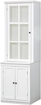 Farmhouse Pantry Cabinet with Glass Door–Freestanding Display Hutch with Storage&Lattice Window,Elegant Storage Cabinet for Kitchen Living Room or Entryway (23.65''w Single Door)