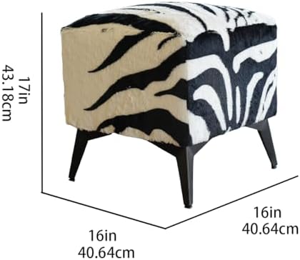 Zebra Print Velvet Ottoman, Plush Upholstered Footstool, Western Style | 16x1...