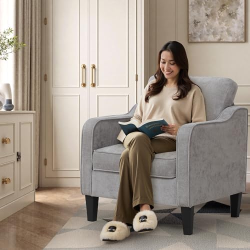 Accent Chairs Set of 2, Upholstered Living Room Chairs with Side Pockets, Mid...