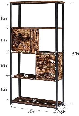 VECELO 5-Tier Bookshelf,Bookcase with Drawers and Cabinet,62"x 31"x...