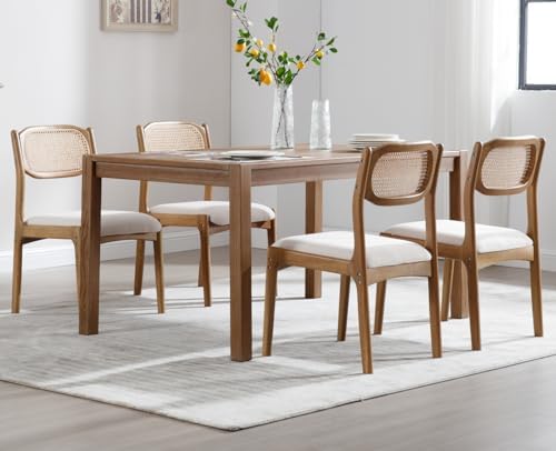 EALSON Mid Century Dining Chairs Set of 4, Beige Fabric Linen Upholstered Sea...
