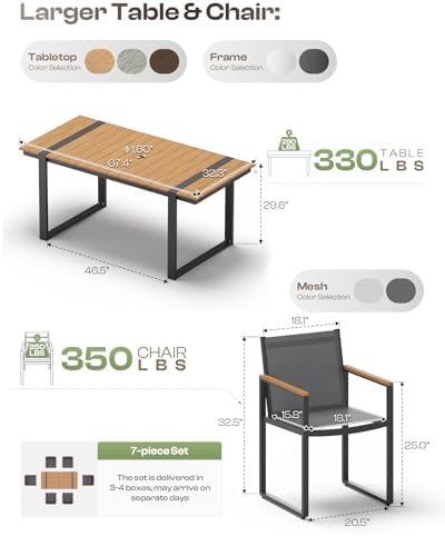 Full Grounded Outdoor Dining Set, Aluminum Patio Table and Chairs