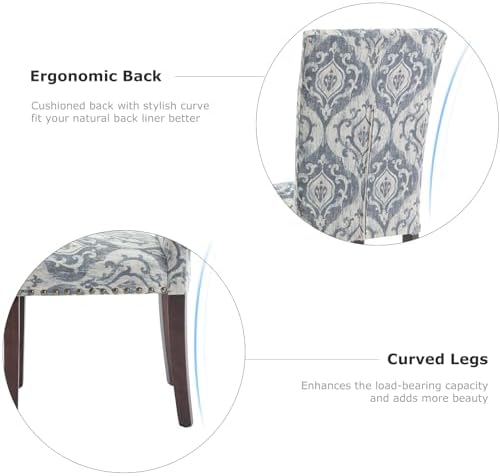 COLAMY High Back Dining Chairs Set of 4, Blue/White Flower