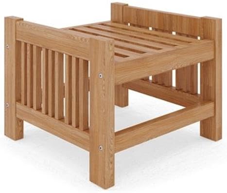 Pemberly Row Modern Teak Outdoor Ottoman, 18 x 18 x 12 in, Canvas Cushions, B...