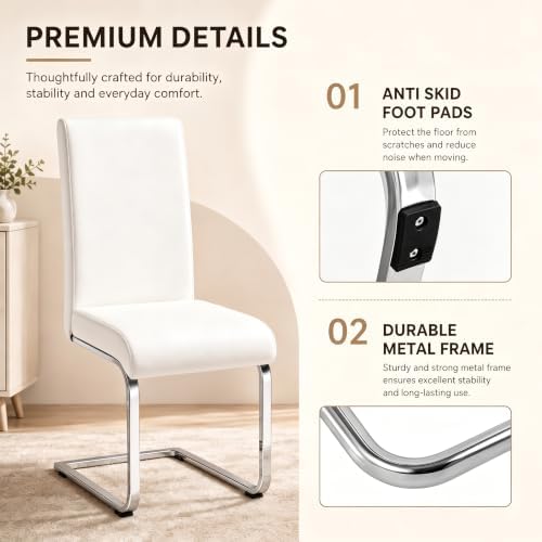 Yaheetech Dining Chairs Set of 4 Modern High Back Kitchen Chairs White