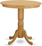 East West Furniture JACF3-OAK-C 3 Piece Kitchen Counter Height Dining Table Set Contains a Round Pub Table with Pedestal and 2 Linen Fabric Upholstered Chairs, 36x36 Inch, Oak