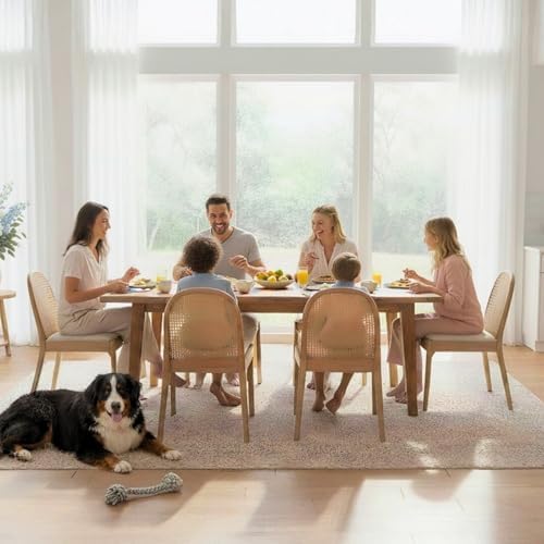 HEAH-YO Rattan Dining Chairs Set of 4, Upholstered Linen Dining Room Chairs w...