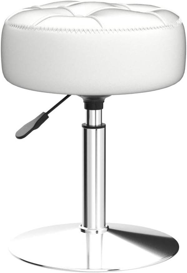 LUE BONA Adjustable Vanity Stool, 360 Swivel Chair for Makeup Room, White Fau...