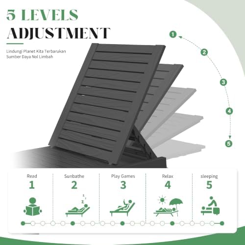 NUNU LAB Outdoor Chaise Lounge Chairs Set (Black, 2pcs) | 5-Positions Adjusta...