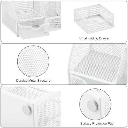 Exerz Desk Organizer 7 Compartments Metal Mesh Pen Holder Caddy White | Compact White Desktop Storage for Notes Clips Scissors Rulers Craft Tools Makeup Study and Home Use