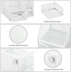 Exerz Desk Organizer 7 Compartments Metal Mesh Pen Holder Caddy White | Compact White Desktop Storage for Notes Clips Scissors Rulers Craft Tools Makeup Study and Home Use