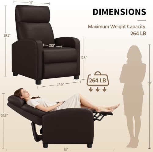 Yaheetech Recliner Chair with 3 Adjustable Angles Living Room Chairs Brown