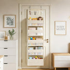 Over the Door Organizer, Door Storage Organizer with Large Capacity Pockets, Hanging Shelves for Bedroom, Closet, Dorm, Pantry (Beige, 5-Tier)