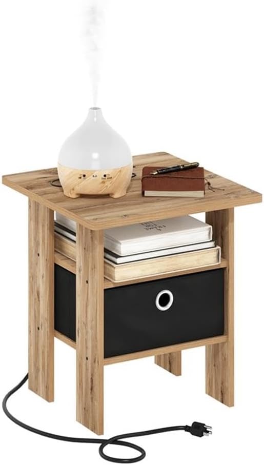 Pemberly Row Charging Station End Table, Composite Wood, Flagstaff Oak/Black ...