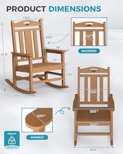 Ciokea Oversized Outdoor Rocking Chairs Set of 2, 380lbs Heavy-Duty Large Pat...