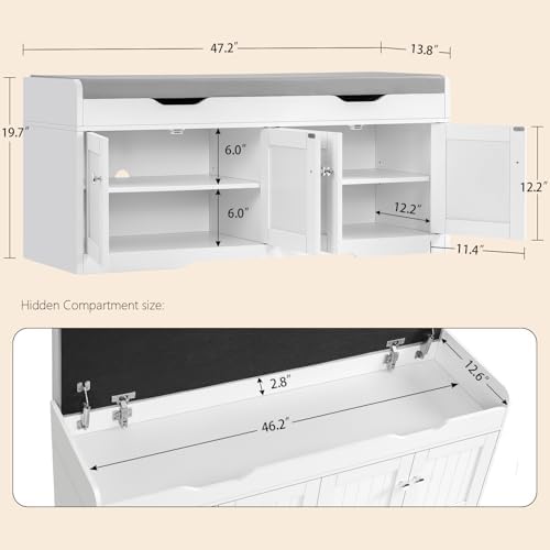 3-Tier Storage Bench, 47.2" Wide Shoe Bench with Lift Top Storage & ...